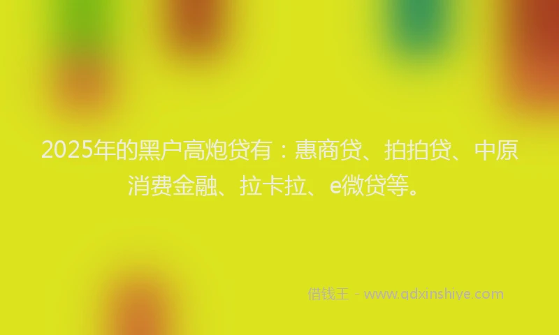 2025年的黑户高炮贷有：惠商贷、拍拍贷、中原消费金融、拉卡拉、e微贷等。