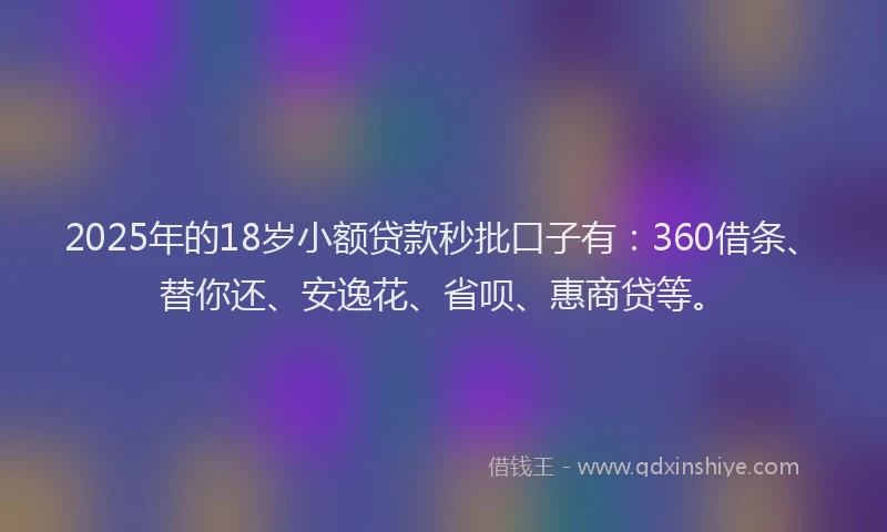 2025年的18岁小额贷款秒批口子有：360借条、替你还、安逸花、省呗、惠商贷等。