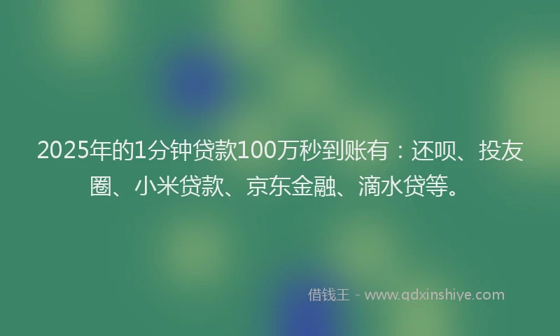 2025年的1分钟贷款100万秒到账有：还呗、投友圈、小米贷款、京东金融、滴水贷等。