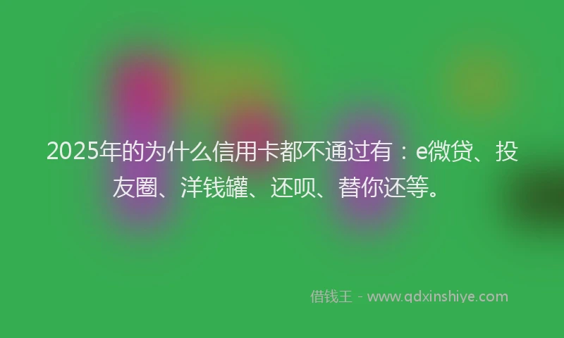 2025年的为什么信用卡都不通过有：e微贷、投友圈、洋钱罐、还呗、替你还等。