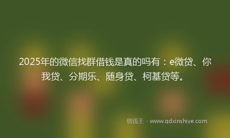 2025年的微信找群借钱是真的吗有：e微贷、你我贷、分期乐、随身贷、柯基贷等。