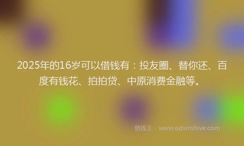 2025年的16岁可以借钱有：投友圈、替你还、百度有钱花、拍拍贷、中原消费金融等。