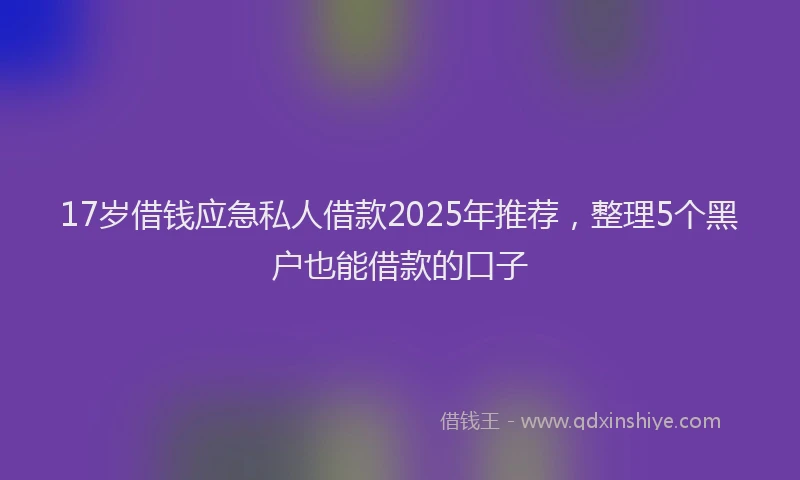17岁借钱应急私人借款2025年推荐，整理5个黑户也能借款的口子