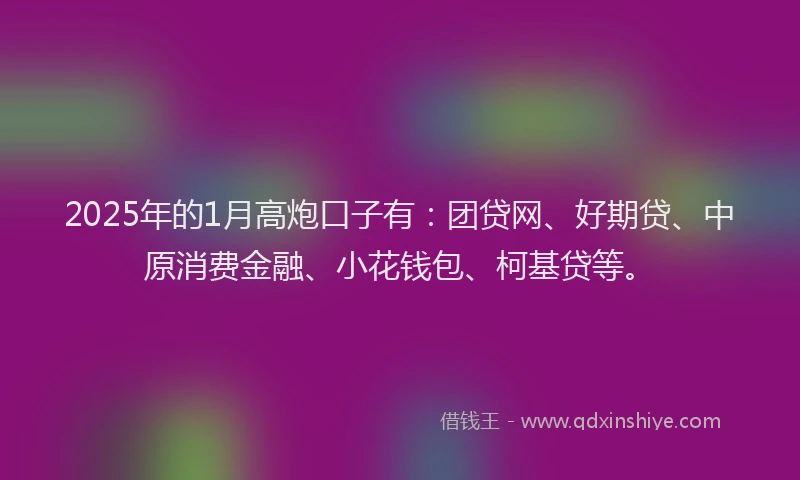 2025年的1月高炮口子有：团贷网、好期贷、中原消费金融、小花钱包、柯基贷等。