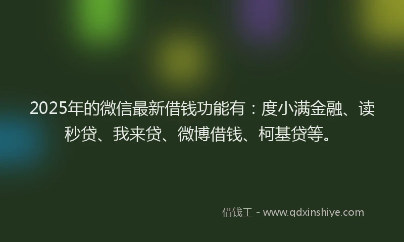2025年的微信最新借钱功能有：度小满金融、读秒贷、我来贷、微博借钱、柯基贷等。