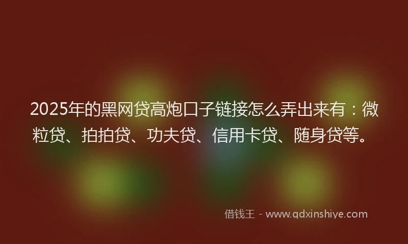 2025年的黑网贷高炮口子链接怎么弄出来有：微粒贷、拍拍贷、功夫贷、信用卡贷、随身贷等。