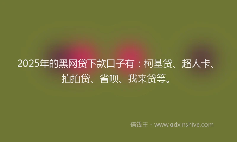 2025年的黑网贷下款口子有：柯基贷、超人卡、拍拍贷、省呗、我来贷等。