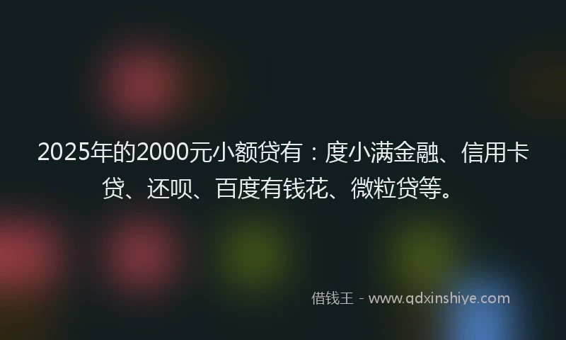 2025年的2000元小额贷有：度小满金融、信用卡贷、还呗、百度有钱花、微粒贷等。