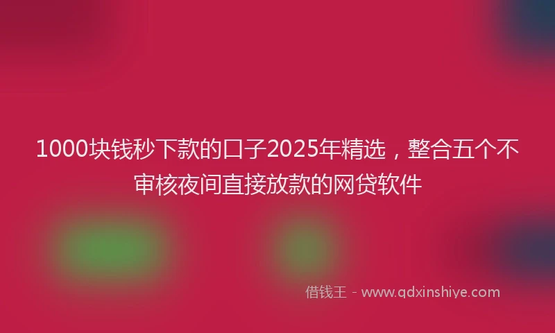 1000块钱秒下款的口子2025年精选，整合五个不审核夜间直接放款的网贷软件