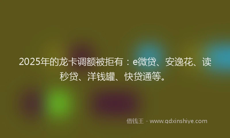 2025年的龙卡调额被拒有:e微贷、安逸花、读秒贷、洋钱罐、快贷通等。