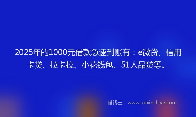 2025年的1000元借款急速到账有：e微贷、信用卡贷、拉卡拉、小花钱包、51人品贷等。