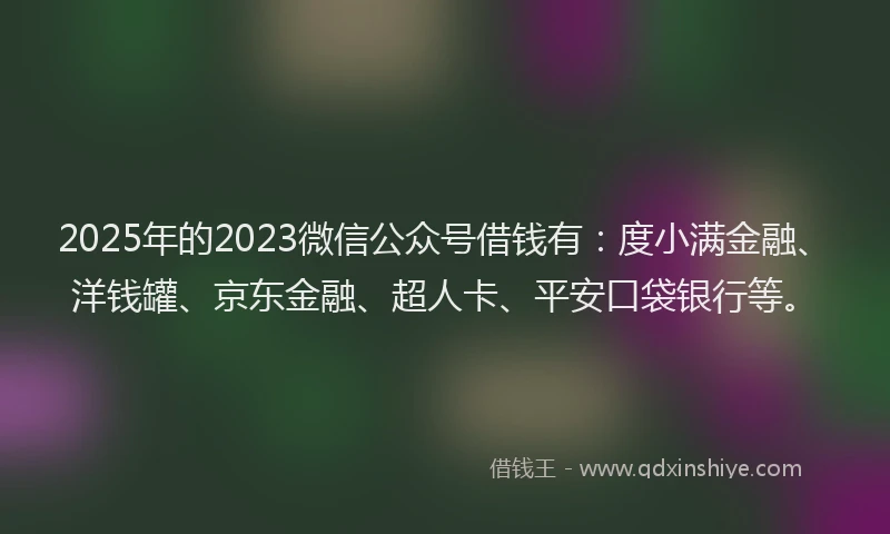 2025年的2023微信公众号借钱有：度小满金融、洋钱罐、京东金融、超人卡、平安口袋银行等。