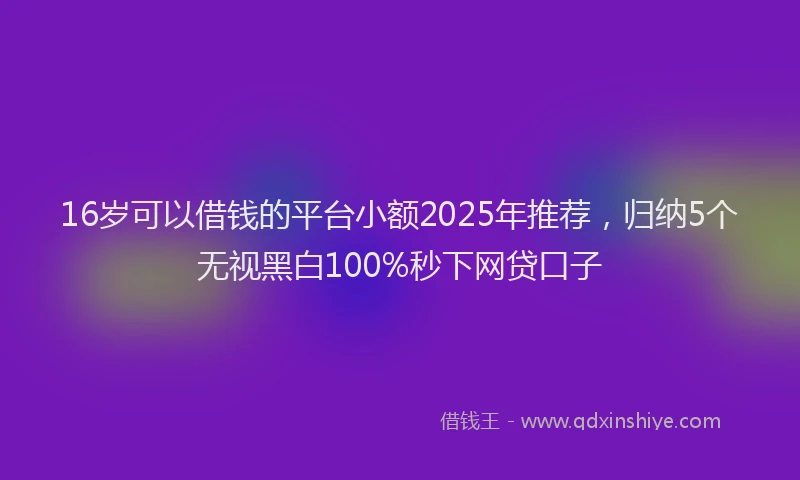 16岁可以借钱的平台小额2025年推荐，归纳5个无视黑白100%秒下网贷口子