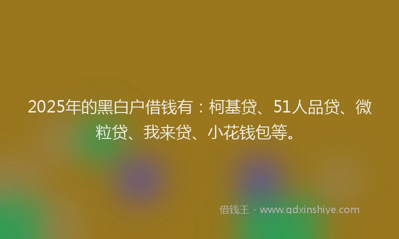 2025年的黑白户借钱有：柯基贷、51人品贷、微粒贷、我来贷、小花钱包等。