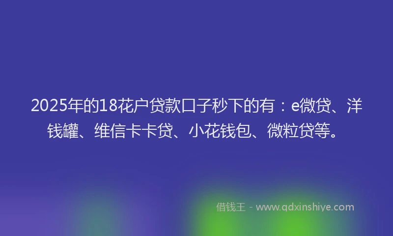 2025年的18花户贷款口子秒下的有：e微贷、洋钱罐、维信卡卡贷、小花钱包、微粒贷等。