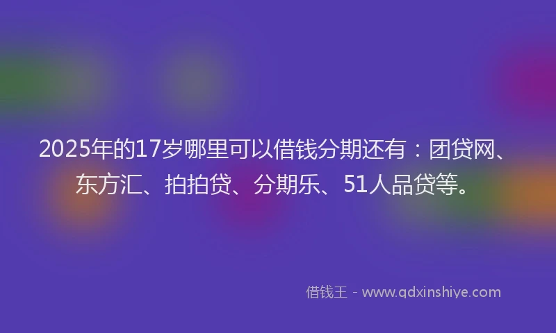 2025年的17岁哪里可以借钱分期还有：团贷网、东方汇、拍拍贷、分期乐、51人品贷等。