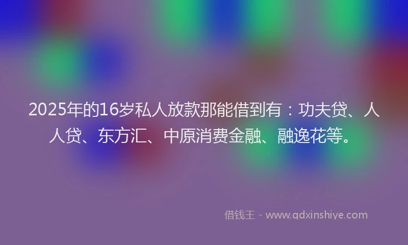 2025年的16岁私人放款那能借到有：功夫贷、人人贷、东方汇、中原消费金融、融逸花等。