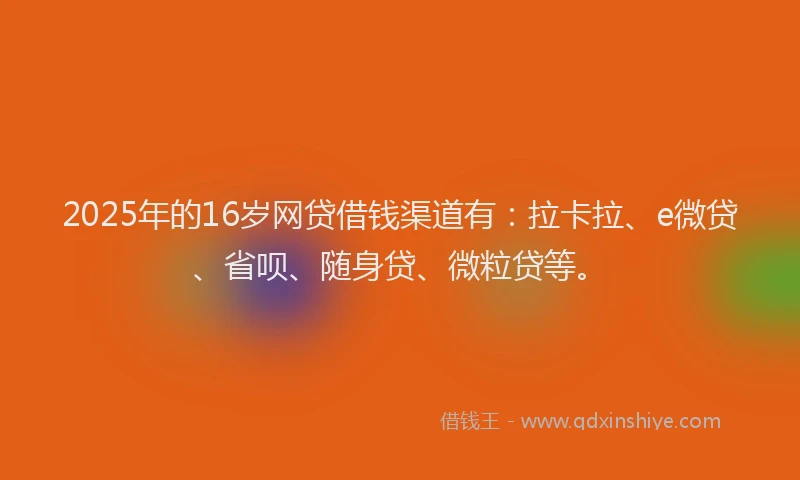 2025年的16岁网贷借钱渠道有：拉卡拉、e微贷、省呗、随身贷、微粒贷等。