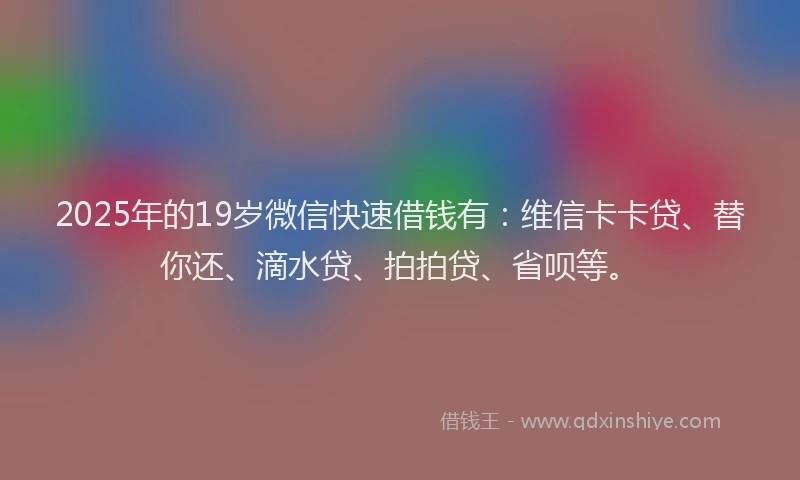 2025年的19岁微信快速借钱有：维信卡卡贷、替你还、滴水贷、拍拍贷、省呗等。