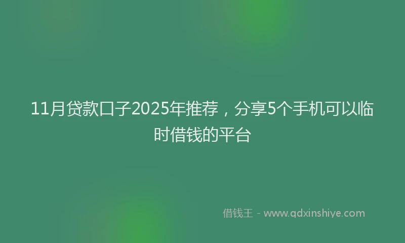 11月贷款口子2025年推荐，分享5个手机可以临时借钱的平台