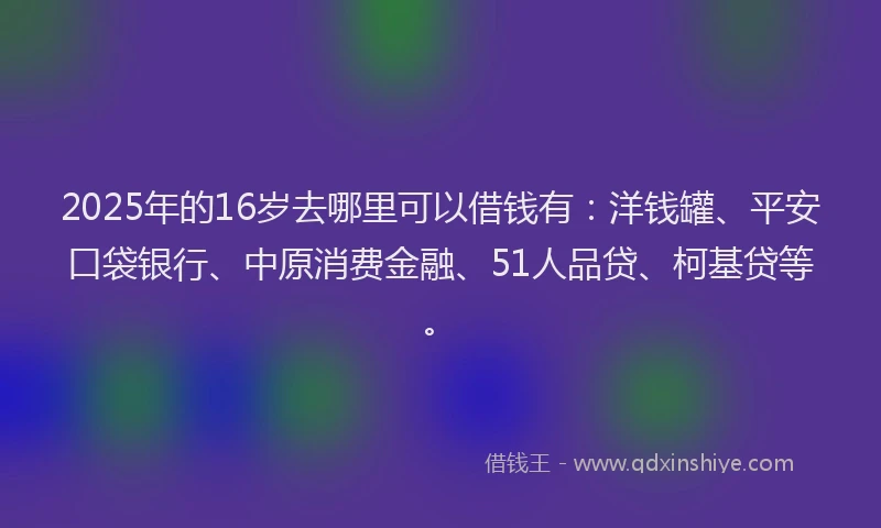 2025年的16岁去哪里可以借钱有：洋钱罐、平安口袋银行、中原消费金融、51人品贷、柯基贷等。