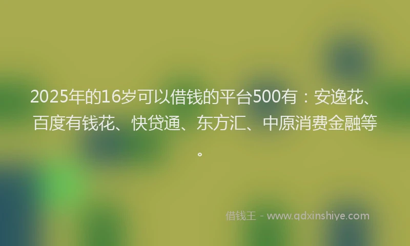 2025年的16岁可以借钱的平台500有：安逸花、百度有钱花、快贷通、东方汇、中原消费金融等。