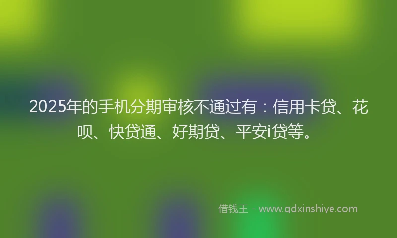 2025年的手机分期审核不通过有：信用卡贷、花呗、快贷通、好期贷、平安i贷等。