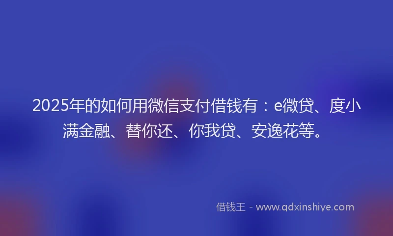 2025年的如何用微信支付借钱有：e微贷、度小满金融、替你还、你我贷、安逸花等。