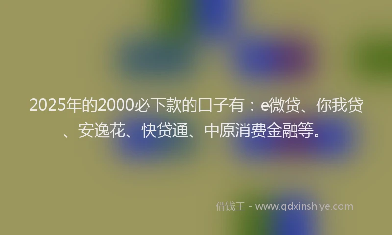 2025年的2000必下款的口子有：e微贷、你我贷、安逸花、快贷通、中原消费金融等。