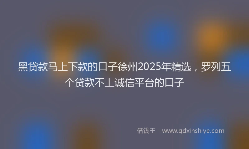 黑贷款马上下款的口子徐州2025年精选，罗列五个贷款不上诚信平台的口子