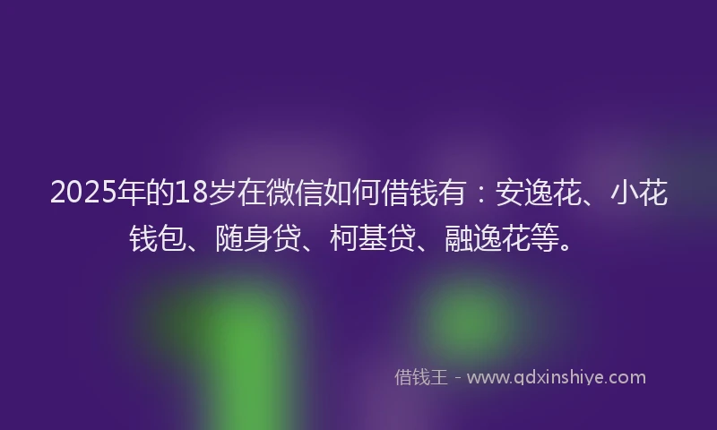 2025年的18岁在微信如何借钱有：安逸花、小花钱包、随身贷、柯基贷、融逸花等。