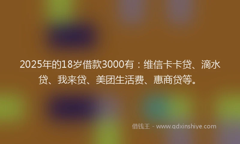 2025年的18岁借款3000有：维信卡卡贷、滴水贷、我来贷、美团生活费、惠商贷等。