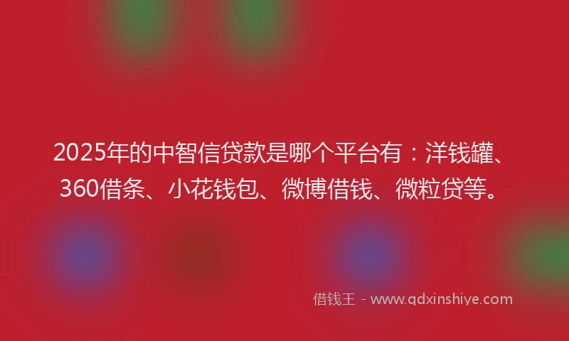 2025年的中智信贷款是哪个平台有：洋钱罐、360借条、小花钱包、微博借钱、微粒贷等。