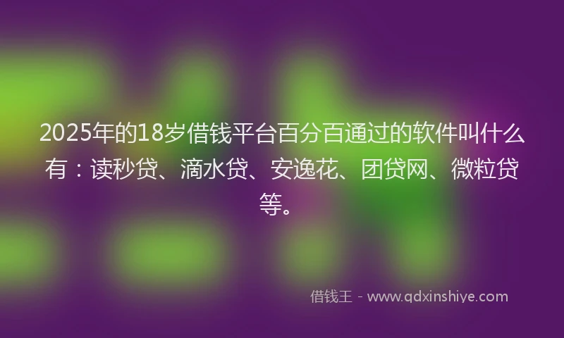 2025年的18岁借钱平台百分百通过的软件叫什么有：读秒贷、滴水贷、安逸花、团贷网、微粒贷等。