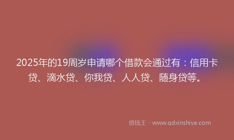 2025年的19周岁申请哪个借款会通过有：信用卡贷、滴水贷、你我贷、人人贷、随身贷等。