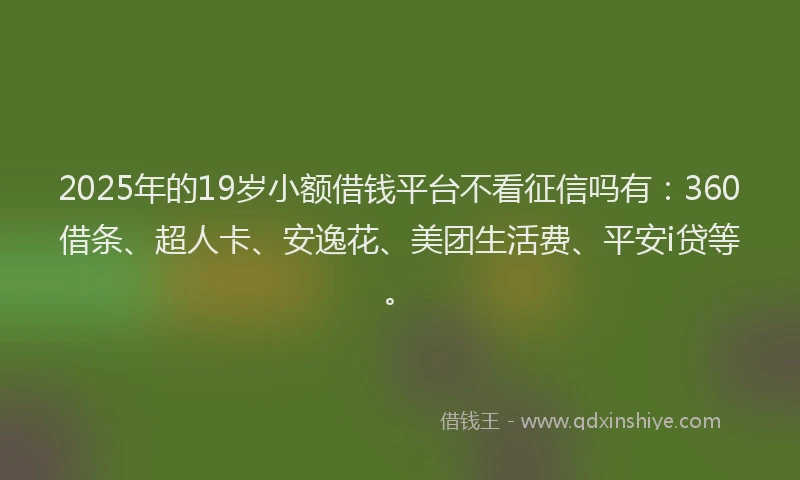 2025年的19岁小额借钱平台不看征信吗有：360借条、超人卡、安逸花、美团生活费、平安i贷等。