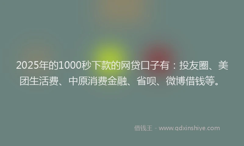 2025年的1000秒下款的网贷口子有：投友圈、美团生活费、中原消费金融、省呗、微博借钱等。