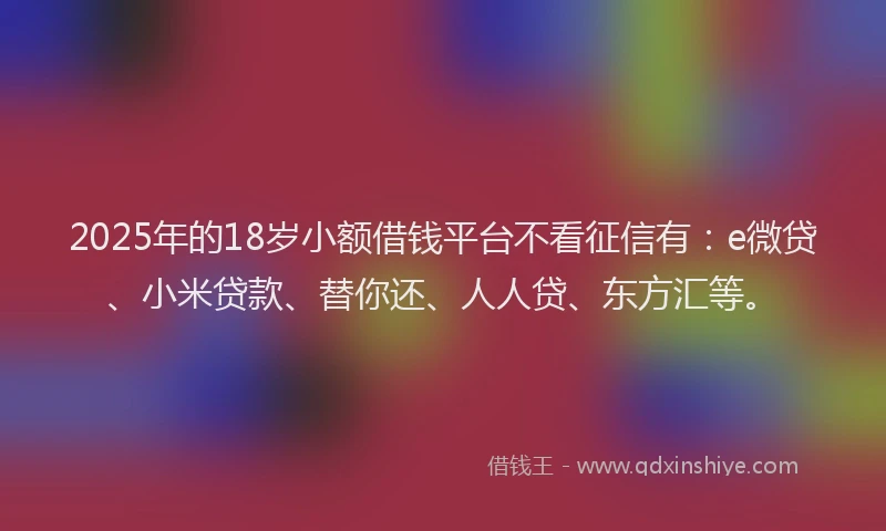 2025年的18岁小额借钱平台不看征信有：e微贷、小米贷款、替你还、人人贷、东方汇等。