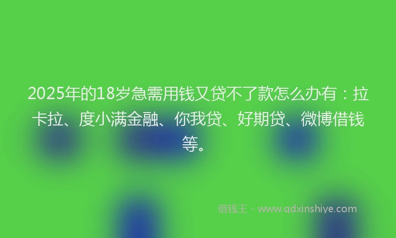 2025年的18岁急需用钱又贷不了款怎么办有：拉卡拉、度小满金融、你我贷、好期贷、微博借钱等。