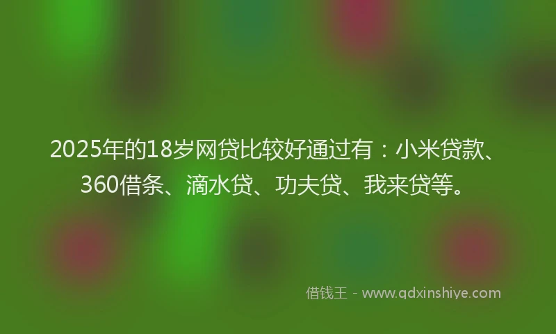 2025年的18岁网贷比较好通过有：小米贷款、360借条、滴水贷、功夫贷、我来贷等。