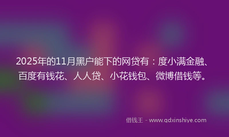 2025年的11月黑户能下的网贷有：度小满金融、百度有钱花、人人贷、小花钱包、微博借钱等。