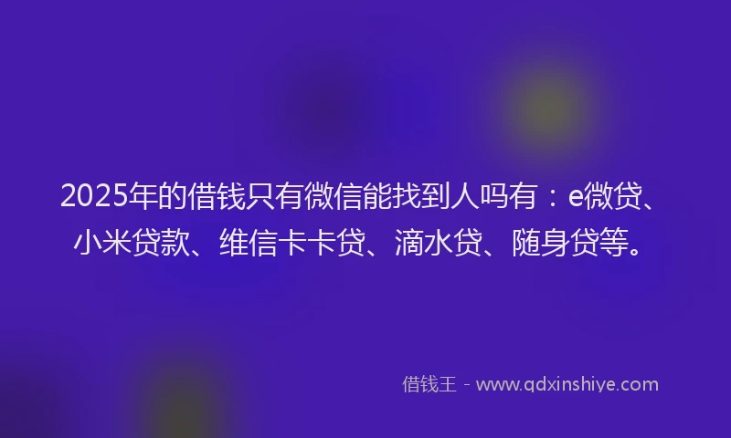 2025年的借钱只有微信能找到人吗有：e微贷、小米贷款、维信卡卡贷、滴水贷、随身贷等。
