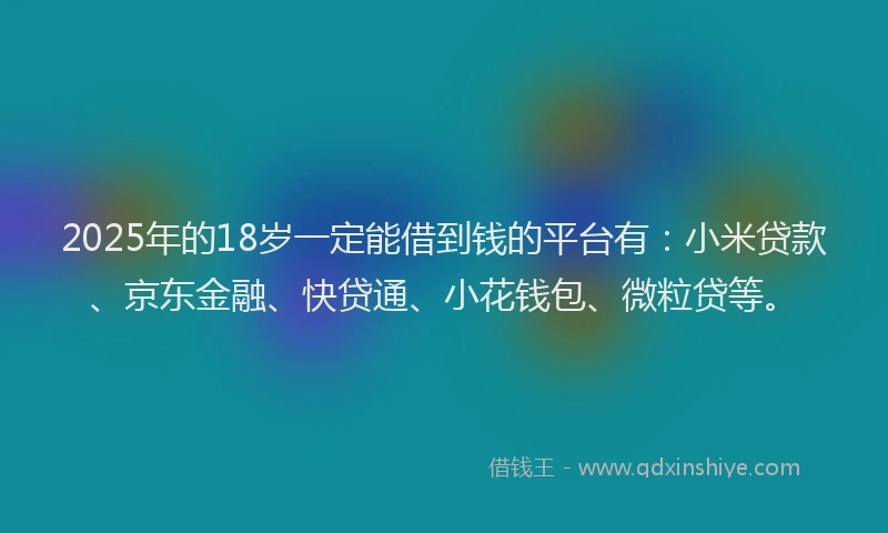 2025年的18岁一定能借到钱的平台有：小米贷款、京东金融、快贷通、小花钱包、微粒贷等。