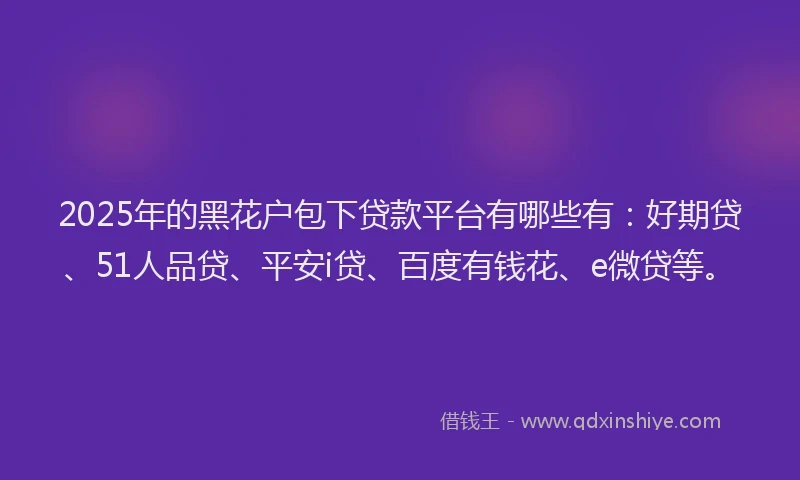 2025年的黑花户包下贷款平台有哪些有：好期贷、51人品贷、平安i贷、百度有钱花、e微贷等。