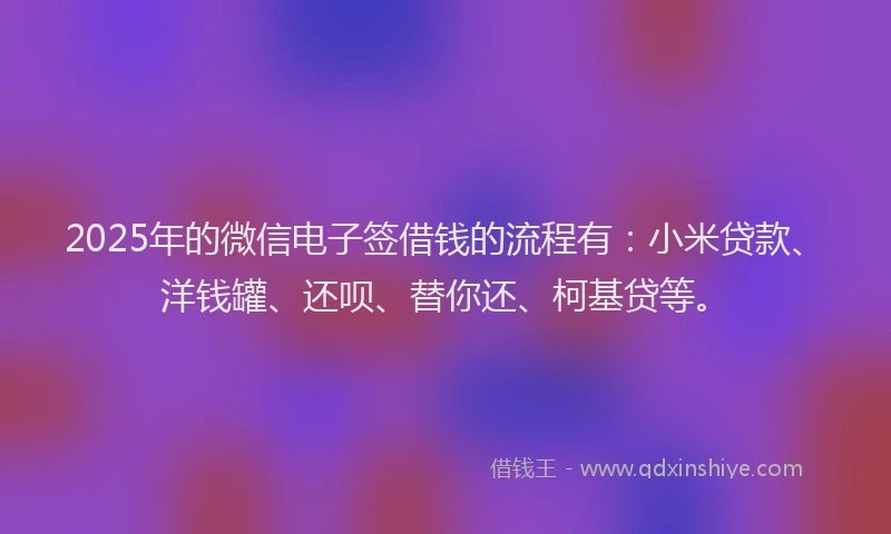 2025年的微信电子签借钱的流程有：小米贷款、洋钱罐、还呗、替你还、柯基贷等。