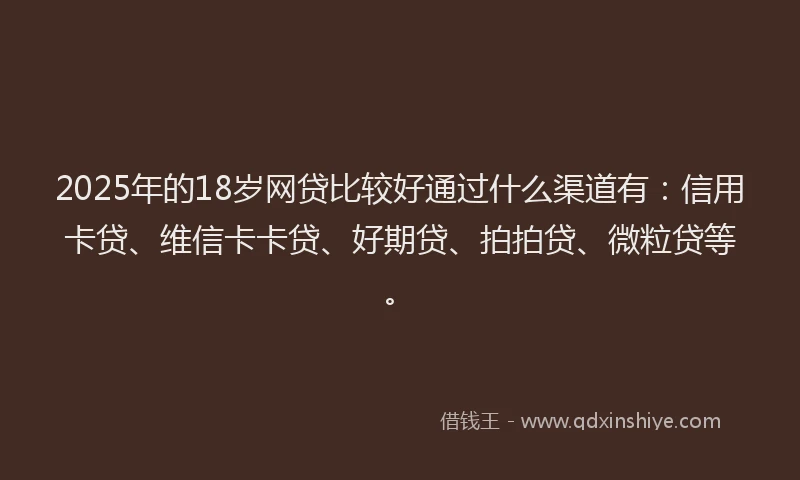 2025年的18岁网贷比较好通过什么渠道有：信用卡贷、维信卡卡贷、好期贷、拍拍贷、微粒贷等。