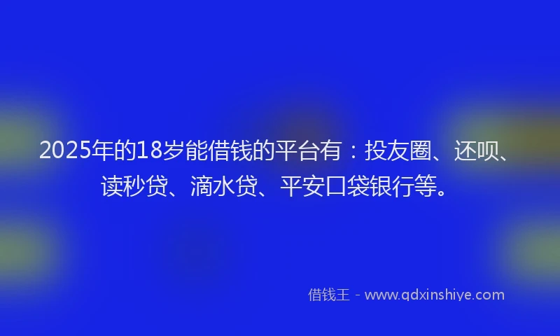 2025年的18岁能借钱的平台有：投友圈、还呗、读秒贷、滴水贷、平安口袋银行等。
