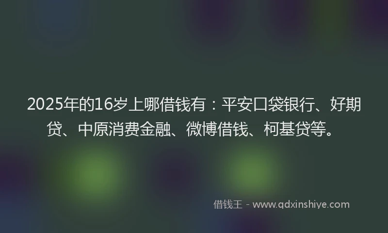 2025年的16岁上哪借钱有：平安口袋银行、好期贷、中原消费金融、微博借钱、柯基贷等。