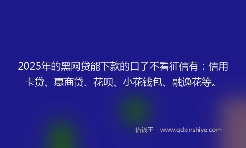 2025年的黑网贷能下款的口子不看征信有：信用卡贷、惠商贷、花呗、小花钱包、融逸花等。