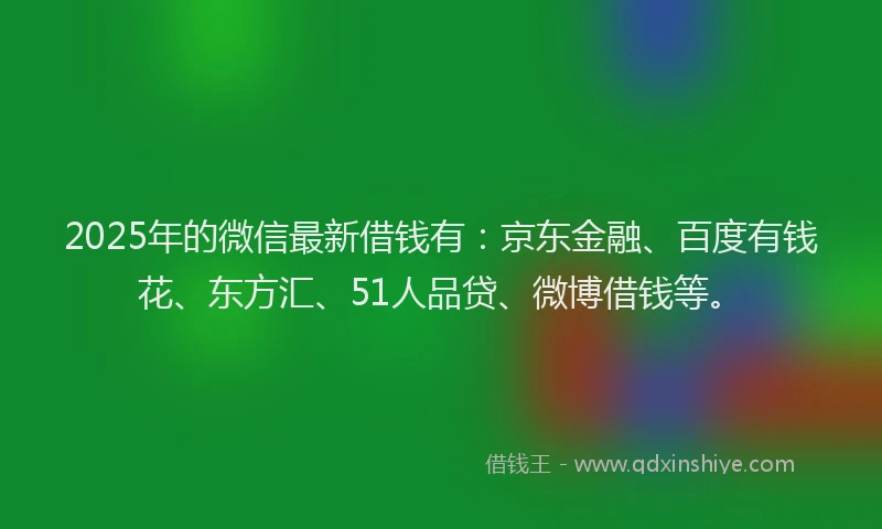 2025年的微信最新借钱有：京东金融、百度有钱花、东方汇、51人品贷、微博借钱等。